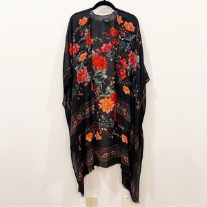 American Eagle Duster Kimono Womens OS Black Red Dark Floral Boho Whimsigoth